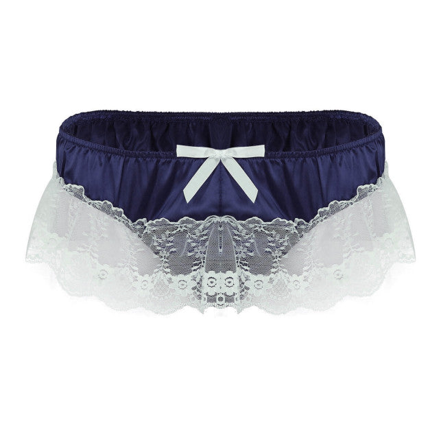 Sexy Underwear Mens Sissy G Strings Lace Panties Floral Cos Maid Waiter Briefs Open Butt Low Sissy G-string Thong Panties