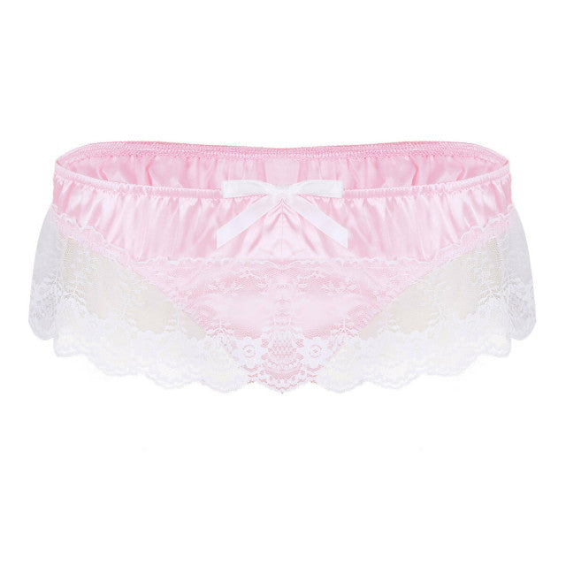 Sexy Underwear Mens Sissy G Strings Lace Panties Floral Cos Maid Waiter Briefs Open Butt Low Sissy G-string Thong Panties