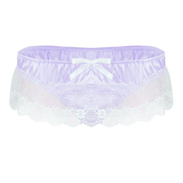 Sexy Underwear Mens Sissy G Strings Lace Panties Floral Cos Maid Waiter Briefs Open Butt Low Sissy G-string Thong Panties