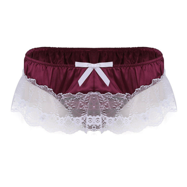Sexy Underwear Mens Sissy G Strings Lace Panties Floral Cos Maid Waiter Briefs Open Butt Low Sissy G-string Thong Panties