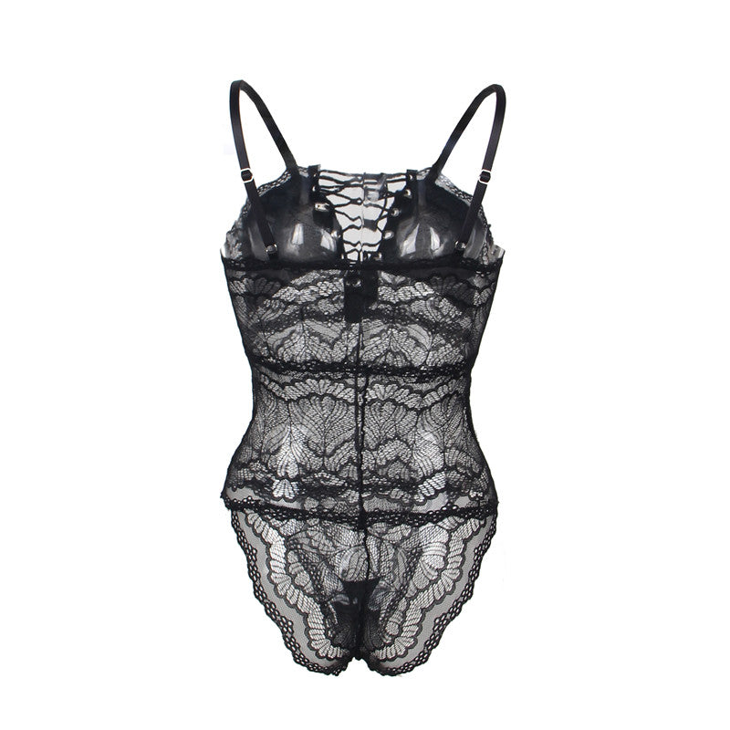 Comeondear Women Sexy Bodysuit Rompers Chest Ribbon Adjusting Lace Femme Bandage Summer Body Transparent Teddy Plus Size