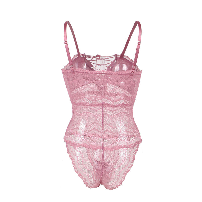 Comeondear Women Sexy Bodysuit Rompers Chest Ribbon Adjusting Lace Femme Bandage Summer Body Transparent Teddy Plus Size