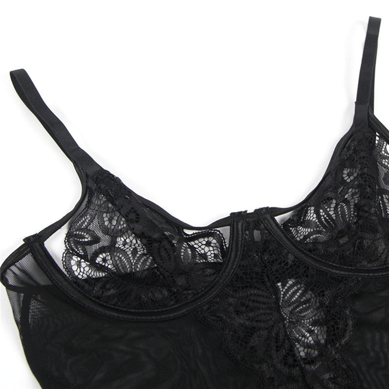 Comeondear Sexy Nightgowns For Sleeping Dress See Through Plus Size Black Soft Eyelash Women Nightwear Print Lace Lingerie Set