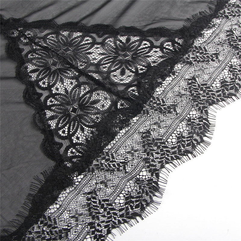 Comeondear Sexy Nightgowns For Sleeping Dress See Through Plus Size Black Soft Eyelash Women Nightwear Print Lace Lingerie Set