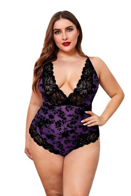 LIVA GIRL Plus Size Sleeveless Bodysuits Women Sexy Sheer Lace Trim Deep V-neck Bodysuit Female Body Tops Big Size Clothes