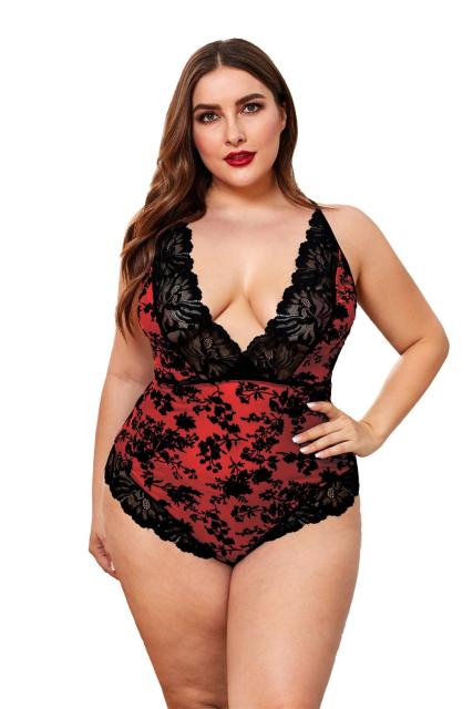 LIVA GIRL Plus Size Sleeveless Bodysuits Women Sexy Sheer Lace Trim Deep V-neck Bodysuit Female Body Tops Big Size Clothes