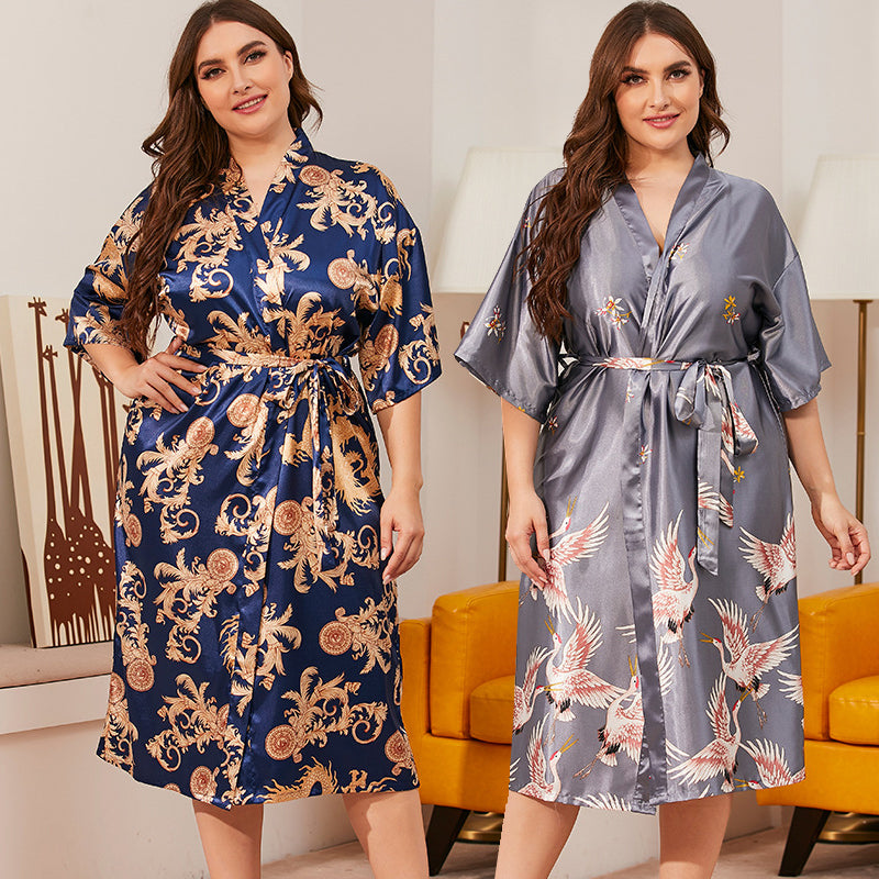 Women Oversized Silk Bathrobe XL-XXXXL Women Bathrobe Pajamas Women Pajamas Comfortable Nightgown Sleepcoat