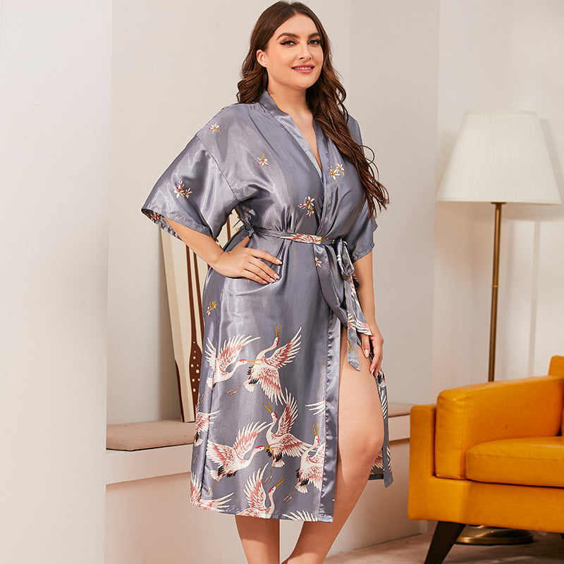 Women Oversized Silk Bathrobe XL-XXXXL Women Bathrobe Pajamas Women Pajamas Comfortable Nightgown Sleepcoat