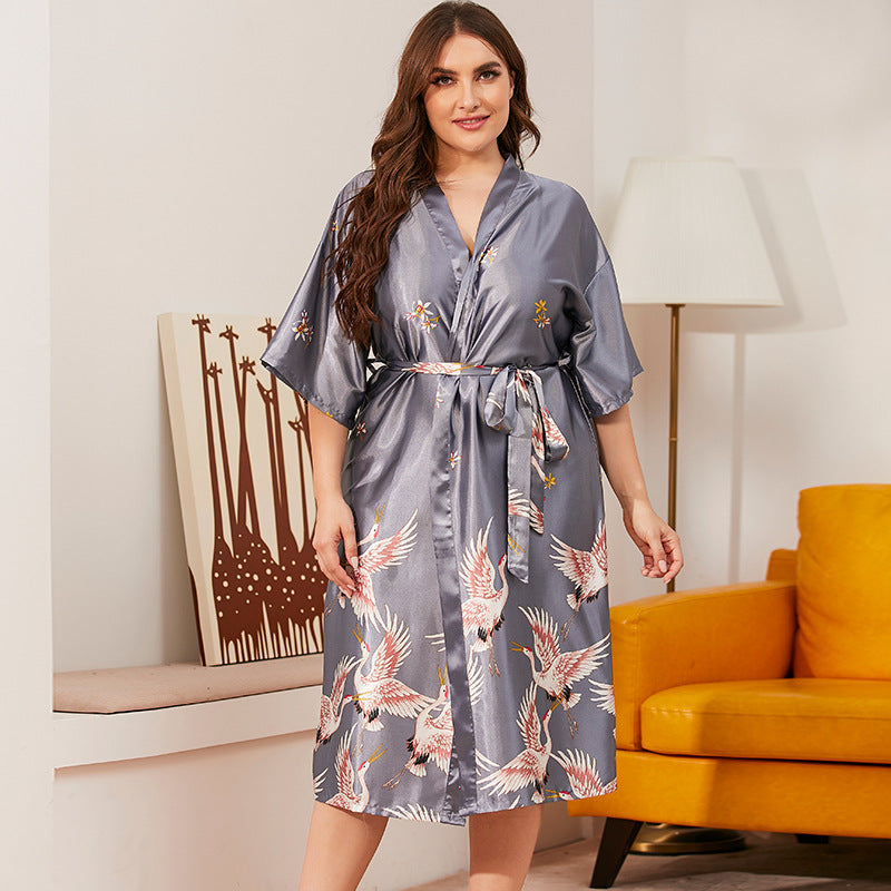 Women Oversized Silk Bathrobe XL-XXXXL Women Bathrobe Pajamas Women Pajamas Comfortable Nightgown Sleepcoat