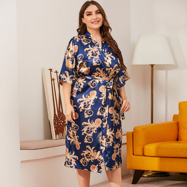 Women Oversized Silk Bathrobe XL-XXXXL Women Bathrobe Pajamas Women Pajamas Comfortable Nightgown Sleepcoat