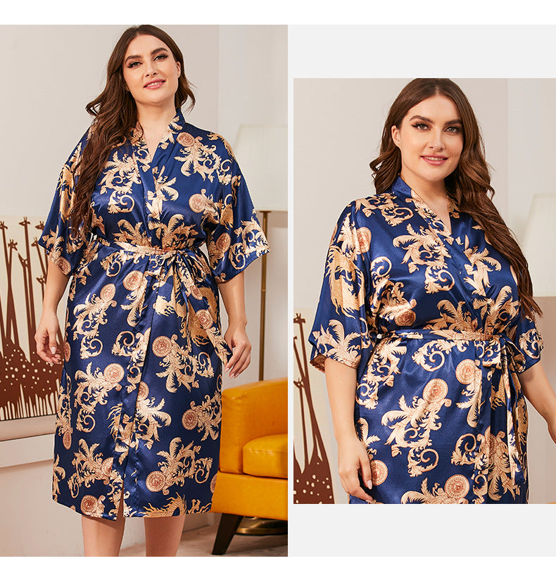 Women Oversized Silk Bathrobe XL-XXXXL Women Bathrobe Pajamas Women Pajamas Comfortable Nightgown Sleepcoat