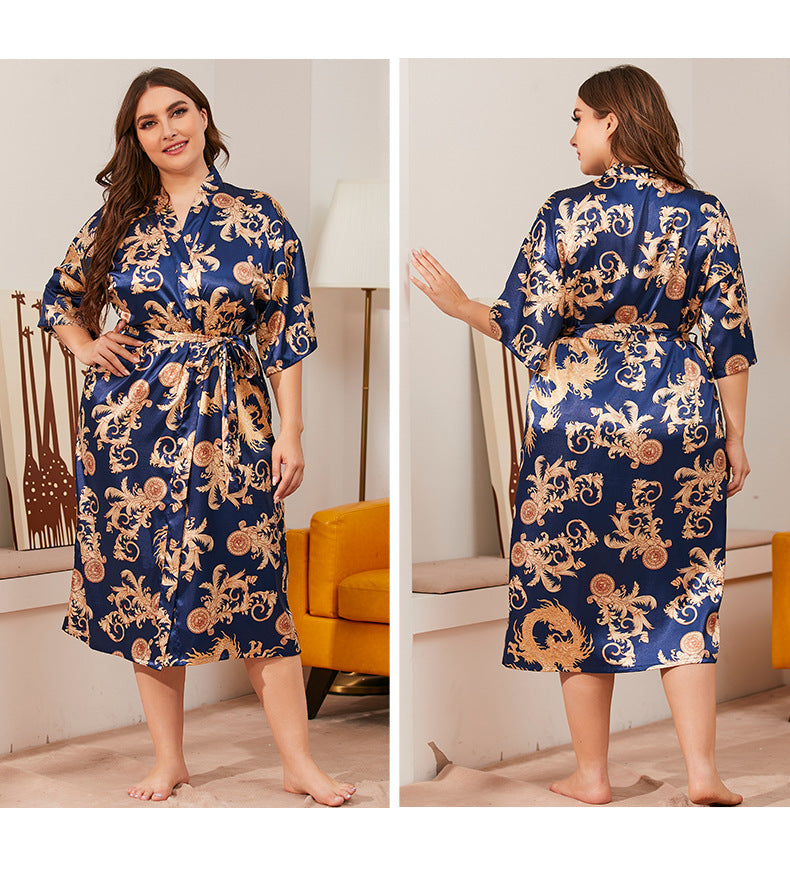Women Oversized Silk Bathrobe XL-XXXXL Women Bathrobe Pajamas Women Pajamas Comfortable Nightgown Sleepcoat