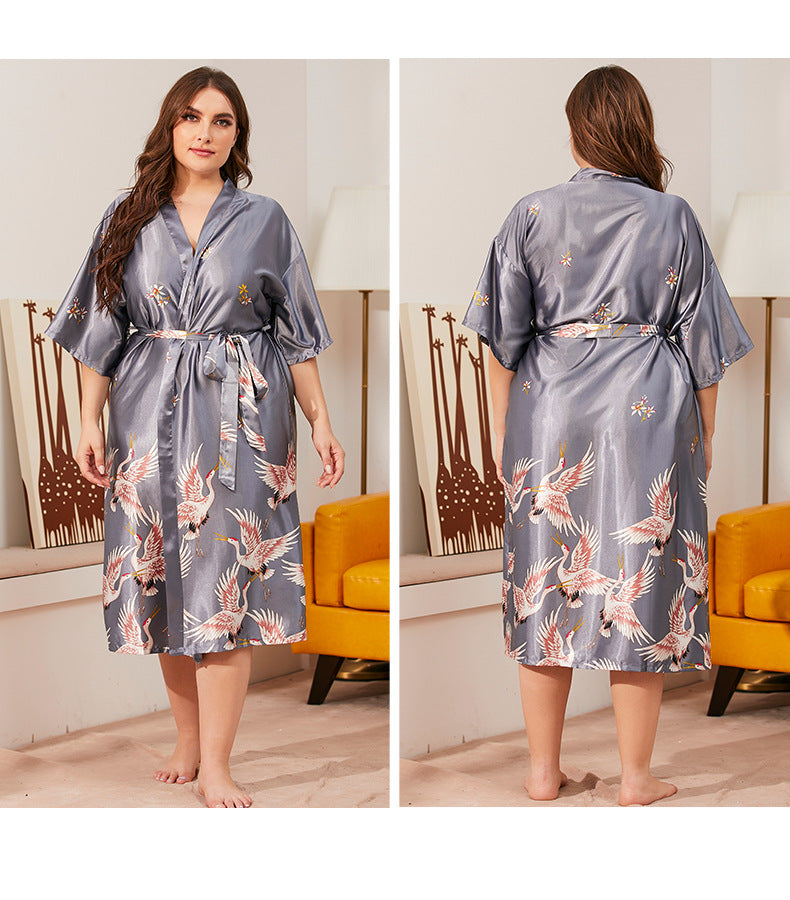 Women Oversized Silk Bathrobe XL-XXXXL Women Bathrobe Pajamas Women Pajamas Comfortable Nightgown Sleepcoat