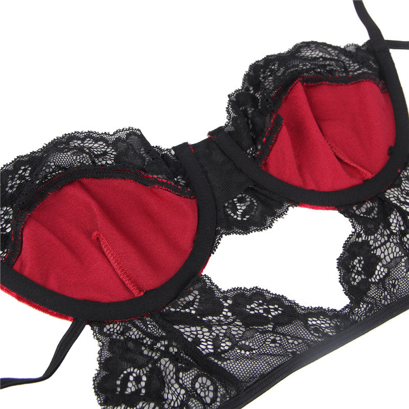 Comeondear Soft Velvet Sexy Lace Splice Bra Set Plus Size Transparent Push Up Lingerie Bandage Sexy Underwear Women Set
