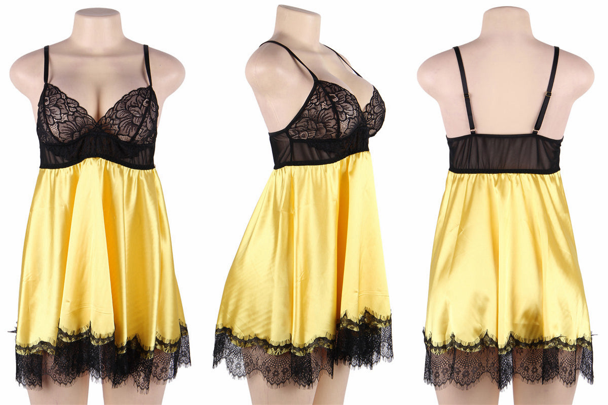 Comeondear Sexy Women Sleeveless Nightdress V-Neck Hollow Lace Backless Lingerie Plus Size Sleepwear Ladies Mini Night Gown