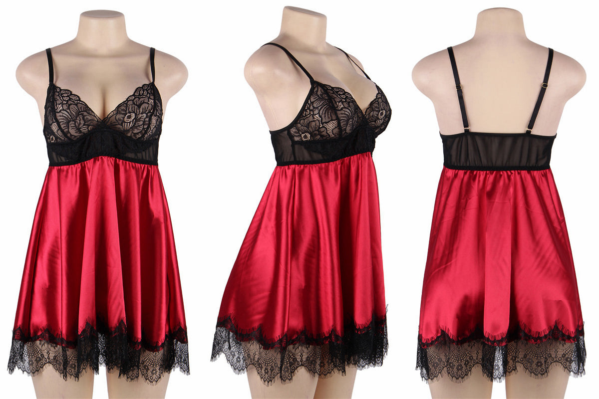 Comeondear Sexy Women Sleeveless Nightdress V-Neck Hollow Lace Backless Lingerie Plus Size Sleepwear Ladies Mini Night Gown