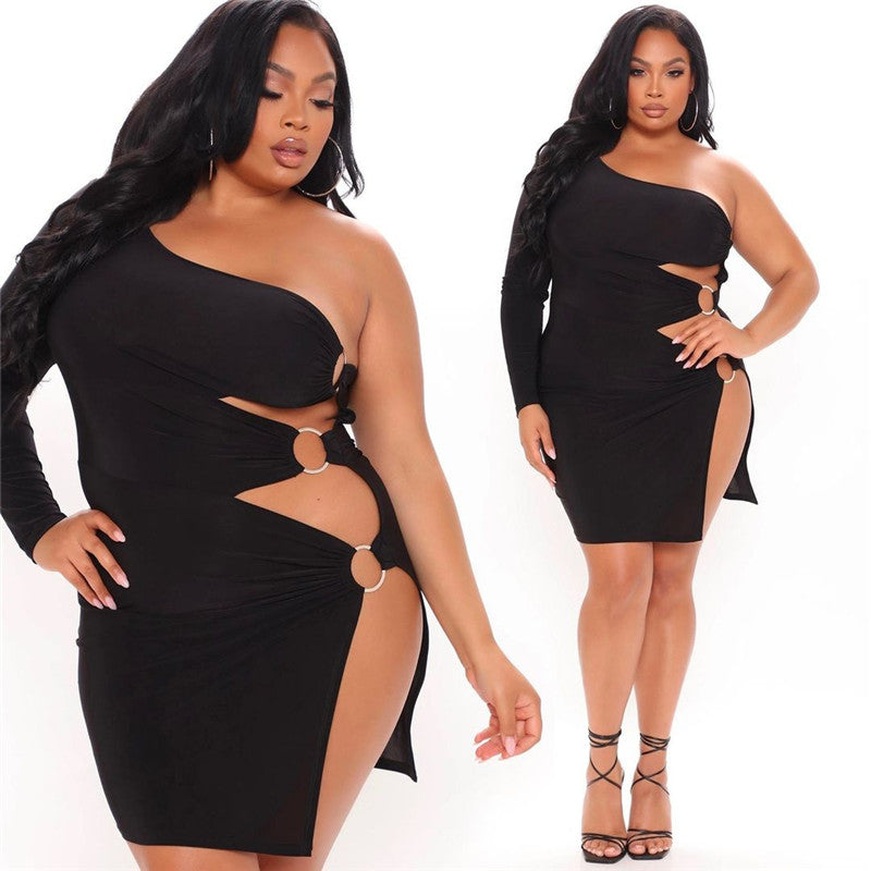 Plus Size Summer Dress Women Sexy Elegant Party Club Outfits Single Sleeve Mini Dresses Streetwear