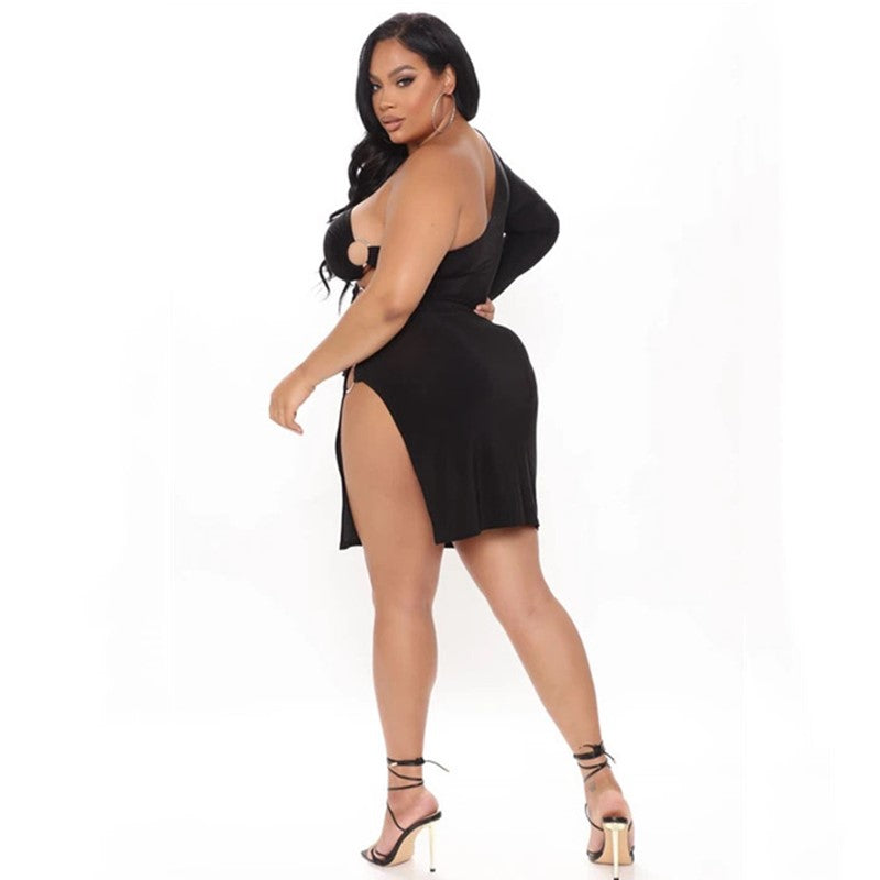 Plus Size Summer Dress Women Sexy Elegant Party Club Outfits Single Sleeve Mini Dresses Streetwear