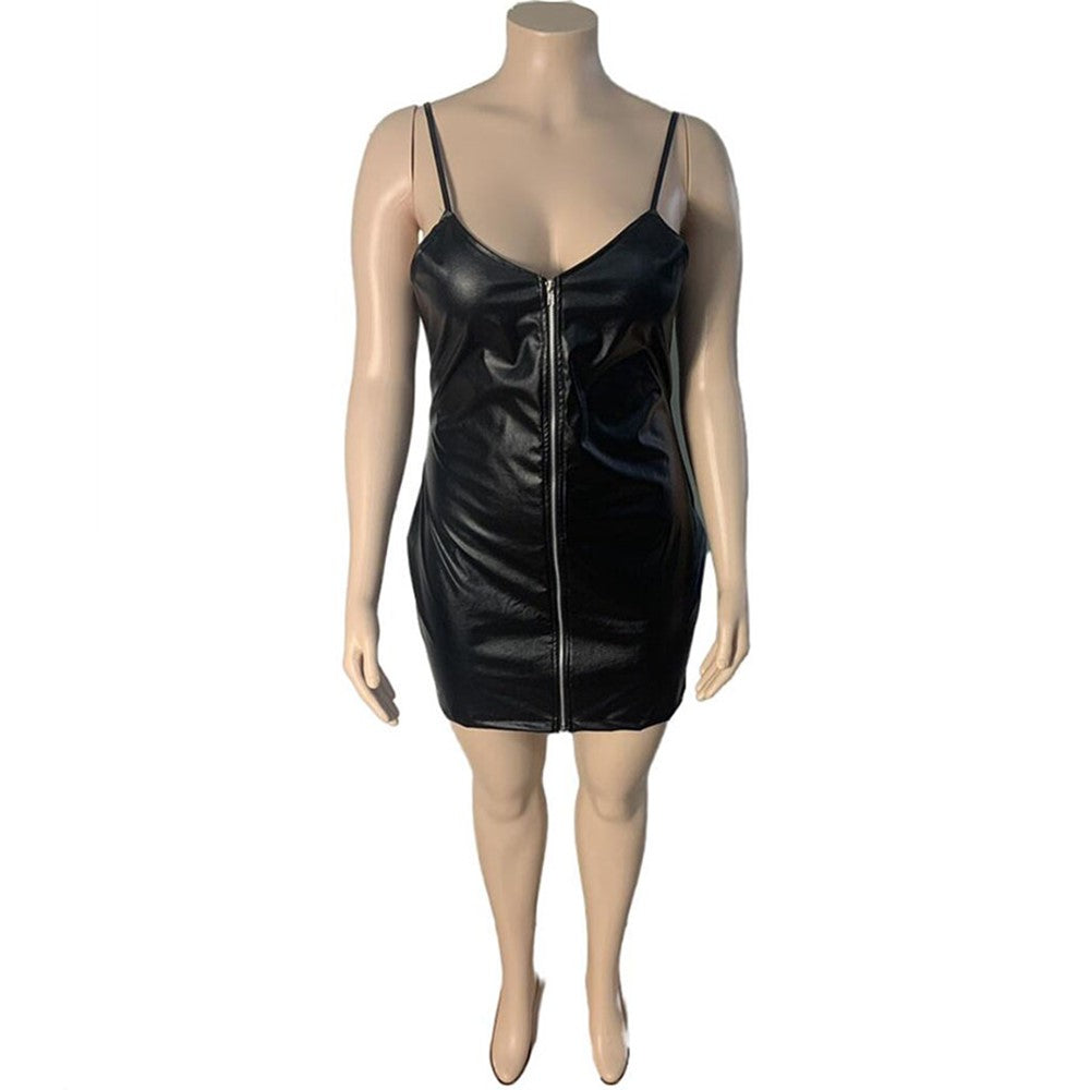 Wmstar Plus Size 5XL PU Dress Women Birthday Club Outfits Tank Bodycon Elegant Sexy New Mini Dresses