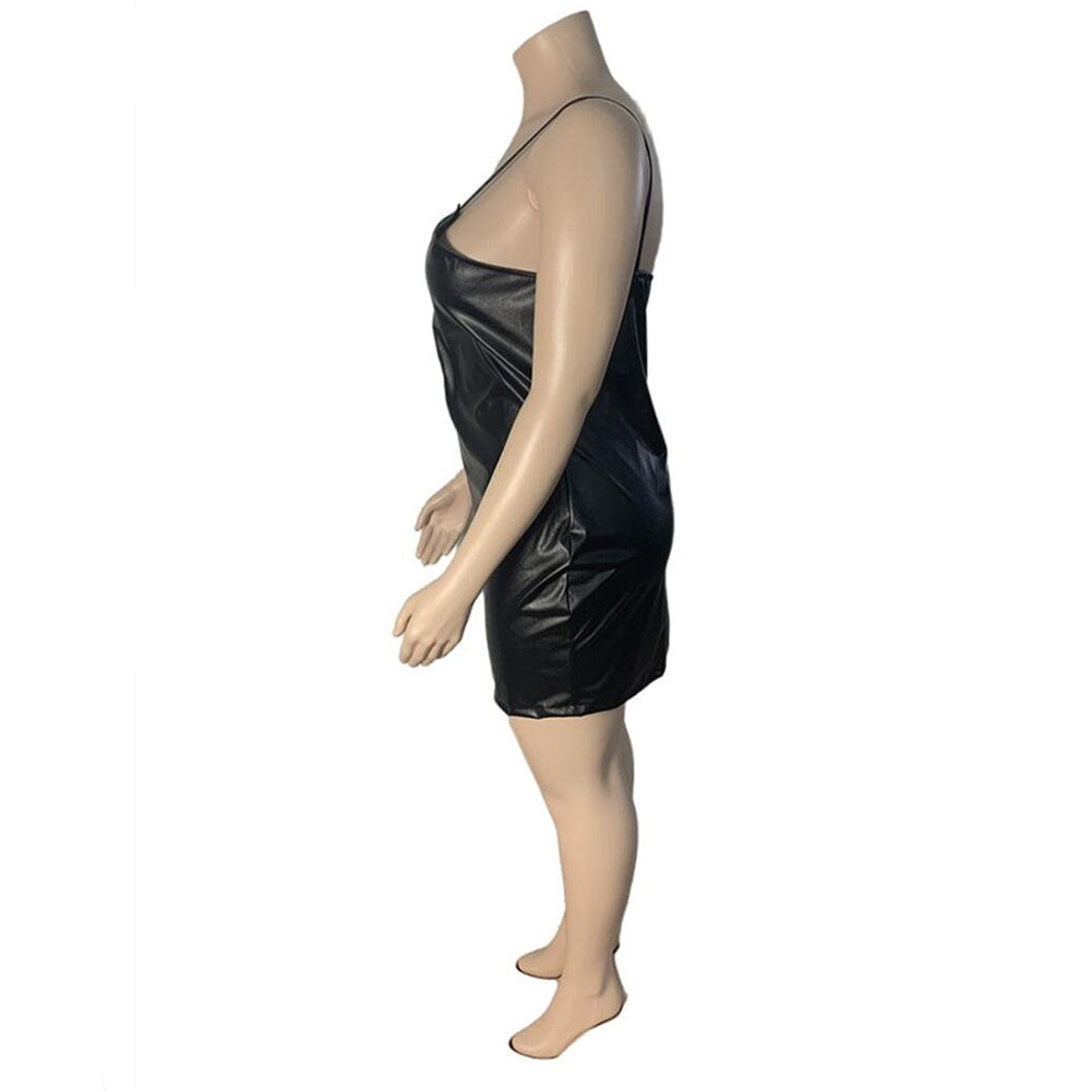Wmstar Plus Size 5XL PU Dress Women Birthday Club Outfits Tank Bodycon Elegant Sexy New Mini Dresses