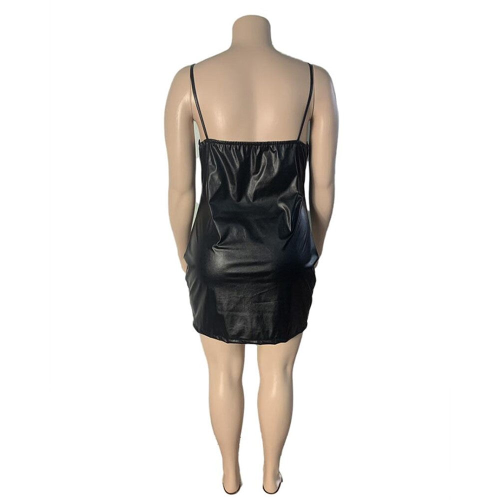 Wmstar Plus Size 5XL PU Dress Women Birthday Club Outfits Tank Bodycon Elegant Sexy New Mini Dresses