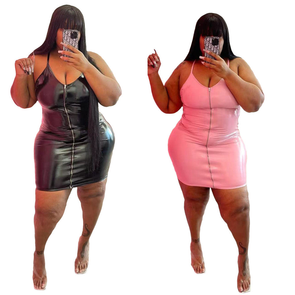 Wmstar Plus Size 5XL PU Dress Women Birthday Club Outfits Tank Bodycon Elegant Sexy New Mini Dresses