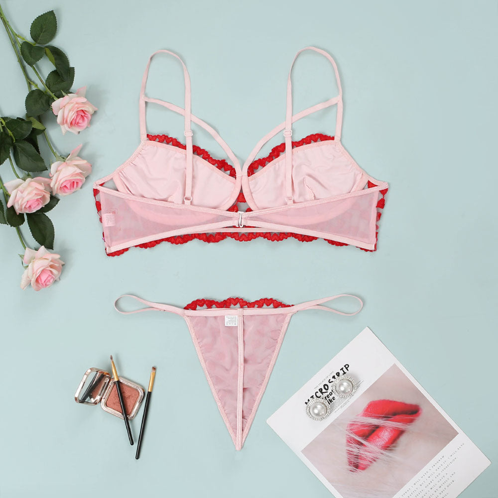 Plus Size Heart Shape Lingerier Set Women WIreless Bra Briefs Embroidery Sexy Bralette Wholesale