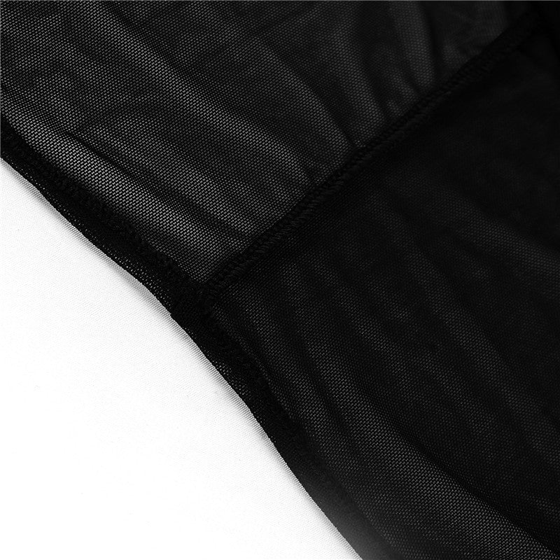 Plus Size Women Clothing Long Sleeve Lingerie Dress Mesh Sext Night Dress Stretch See Through Design Ruched Bodycon Dress