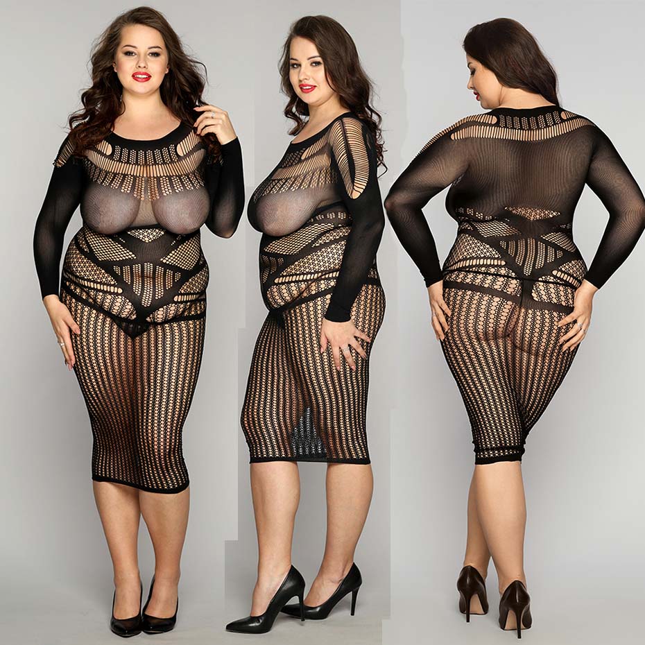 JSY Sexy Bodysuit Lace Lingerie Sheer Plus Size Black Bodystockings Dress Women Underwear Erotic Catsuit Teddies Lingerie