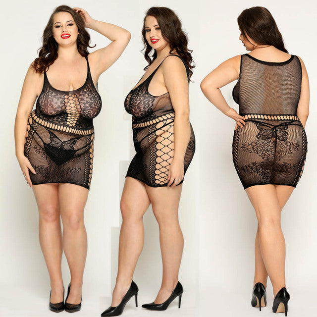 JSY Sexy Bodysuit Lace Lingerie Sheer Plus Size Black Bodystockings Dress Women Underwear Erotic Catsuit Teddies Lingerie