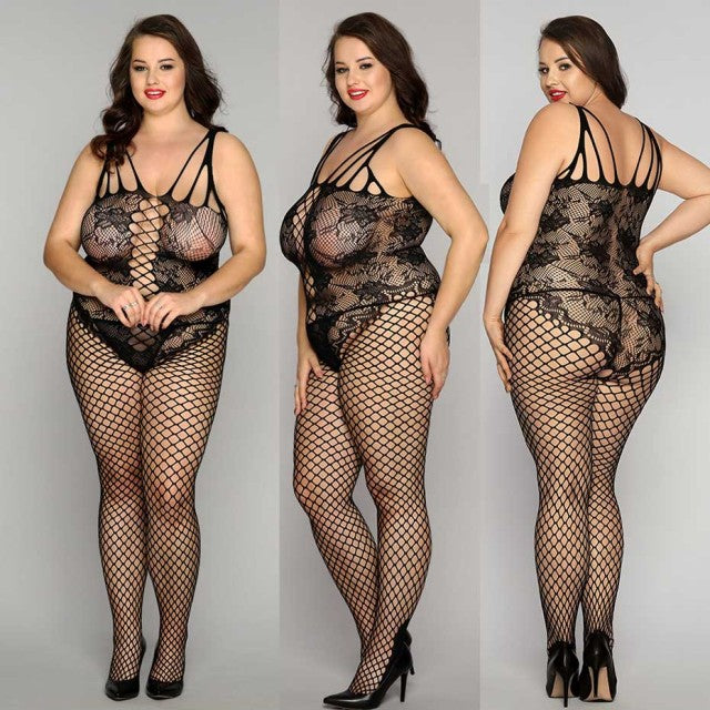 JSY Sexy Bodysuit Lace Lingerie Sheer Plus Size Black Bodystockings Dress Women Underwear Erotic Catsuit Teddies Lingerie