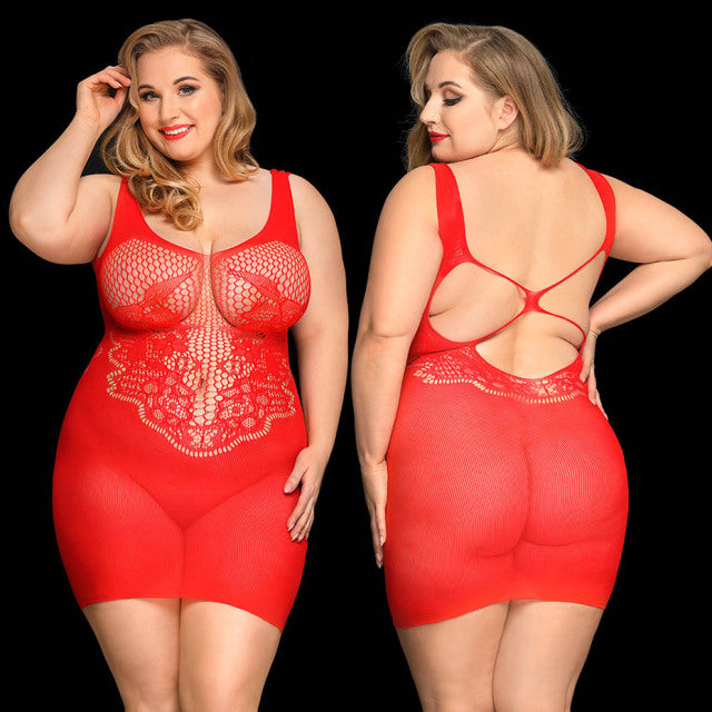JSY Sexy Bodysuit Lace Lingerie Sheer Plus Size Black Bodystockings Dress Women Underwear Erotic Catsuit Teddies Lingerie