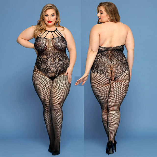JSY Sexy Bodysuit Lace Lingerie Sheer Plus Size Black Bodystockings Dress Women Underwear Erotic Catsuit Teddies Lingerie