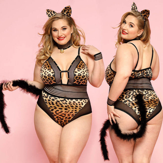 JSY Sexy Cosplay Lingerie Black Cat Girl Bodysuit Plus Size Women Underwear Erotic Catsuit Costumes Sexy Role Play Outfits