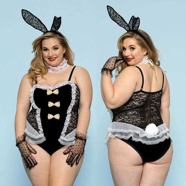 JSY Sexy Cosplay Lingerie Black Cat Girl Bodysuit Plus Size Women Underwear Erotic Catsuit Costumes Sexy Role Play Outfits