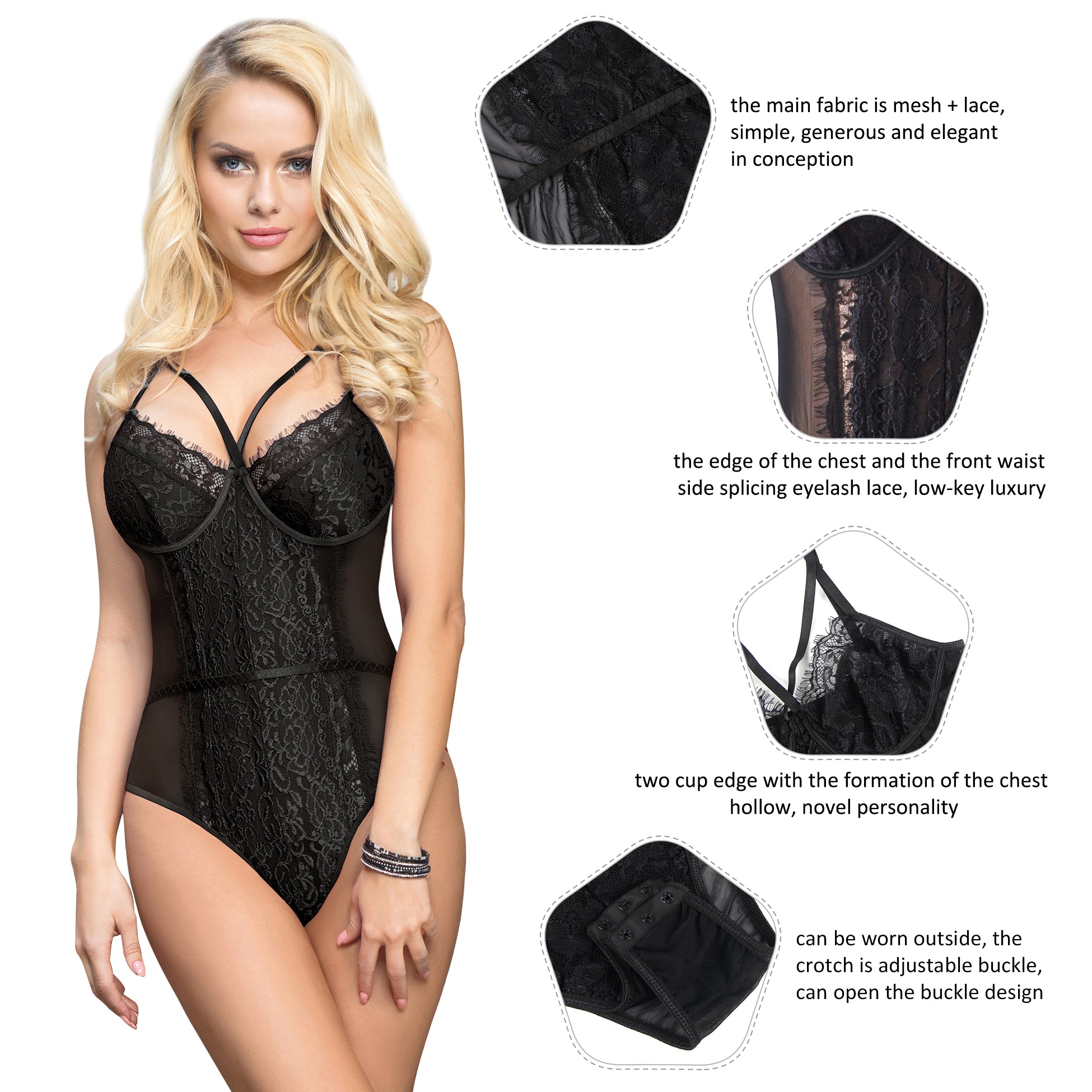 Comeondear Plus Size Women Clothing Bandage Lace Bodysuit Ladies Sexy Bodycon Slim Body Top Women Teddies Bodysuits Clubwear
