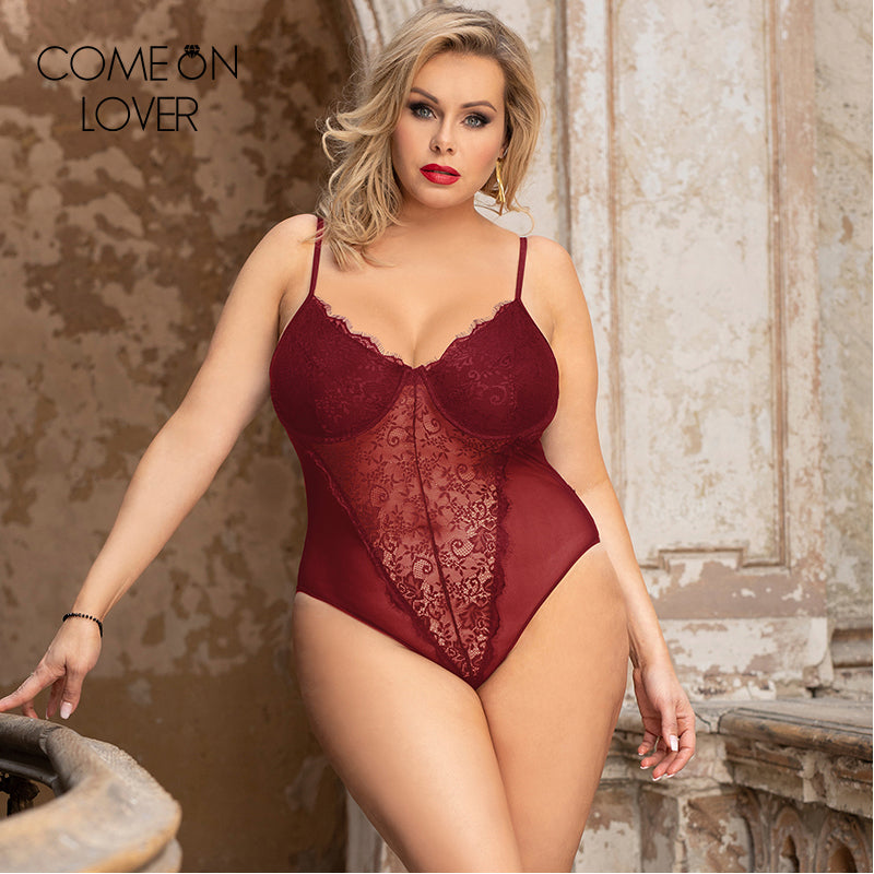 Comeonlover Summer Lace Bodysuit Women Underwire Transparent Deep V Neck Sexy Bodys Bodycon Mesh Top Sleeveless Femlae Bodysuit