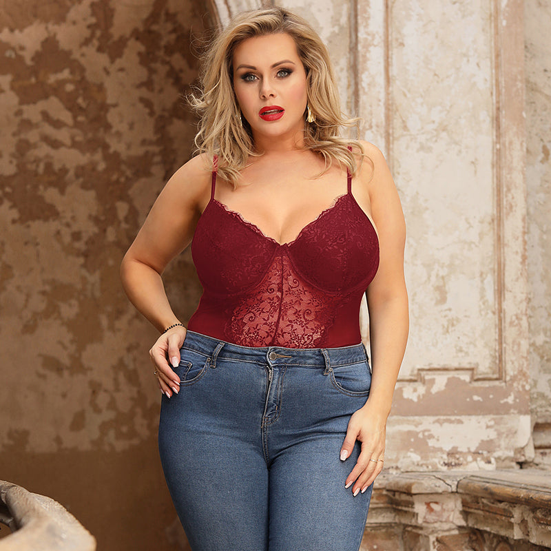 Comeonlover Summer Lace Bodysuit Women Underwire Transparent Deep V Neck Sexy Bodys Bodycon Mesh Top Sleeveless Femlae Bodysuit