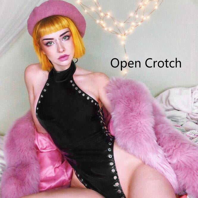 Erotic Sexy Open Crotch Latex Lingerie for Sex Body Suits  Women Pvc Bondage Crotchless Faux Leather Dress Bodysuit Tights Sexi