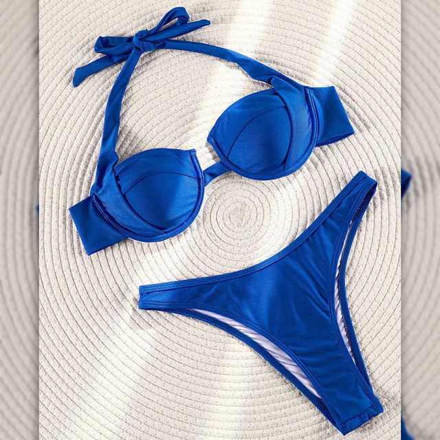 Solid Color Swimsuit Beach Wrap Bikinis Three Piece Suit