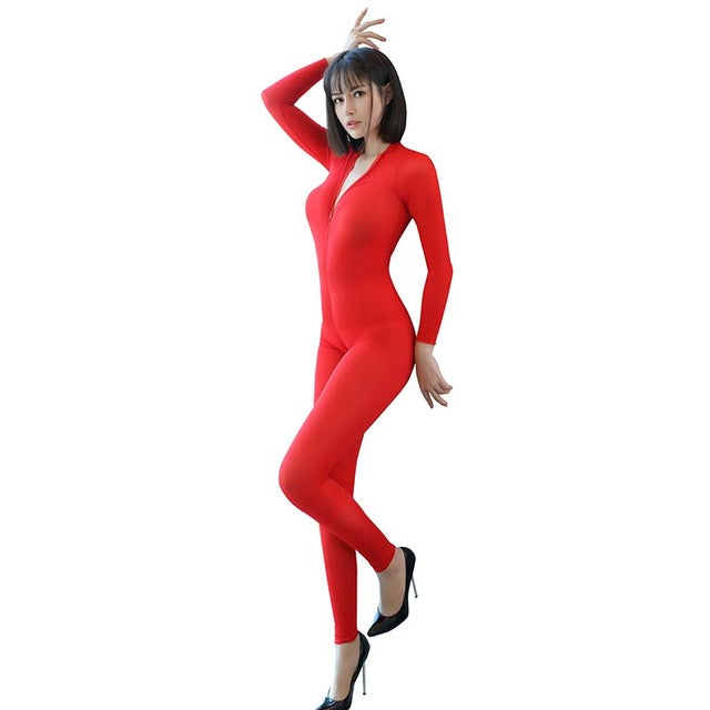 Bodysuit Sexy Lingerie Women Cosplay Leopard Bodystocking Two Way Zipper Long Sleeve Open Exotic Catsuit Costumes For Sex