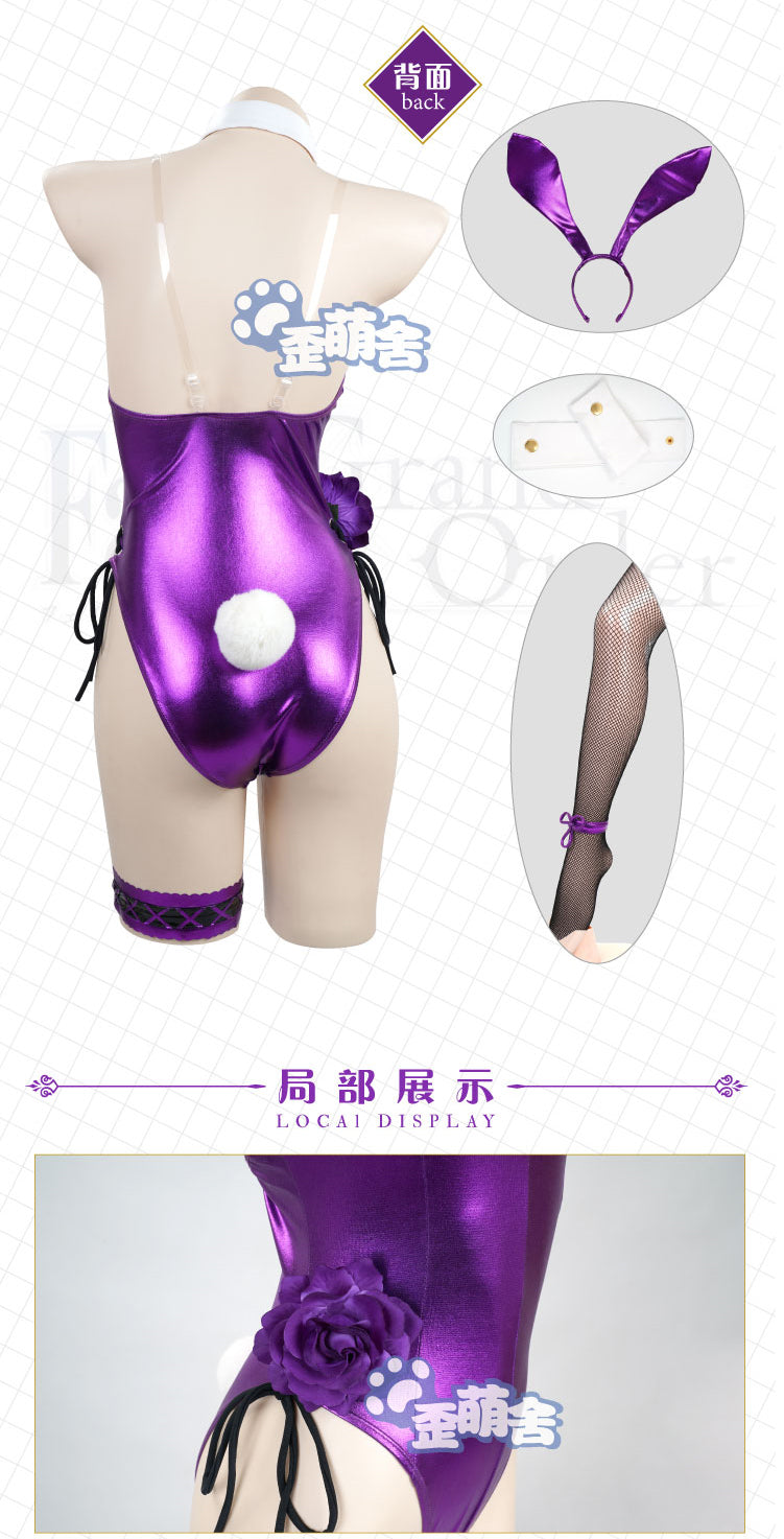 Sexy Costume Fate Grand Order Game Cos Fgo Scathach Cosplay Bunny Girl Jumpsuit With Purple Rabbit Hair Band Fishnet Stocking