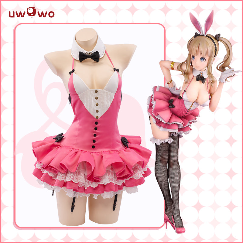 UWOWO Kuragawa Bunny Cosplay Costume Sexy Bodysuit Pink Rabbit Cute BINDing Creators Collection Ver. Bunny Girl One Piece Dress