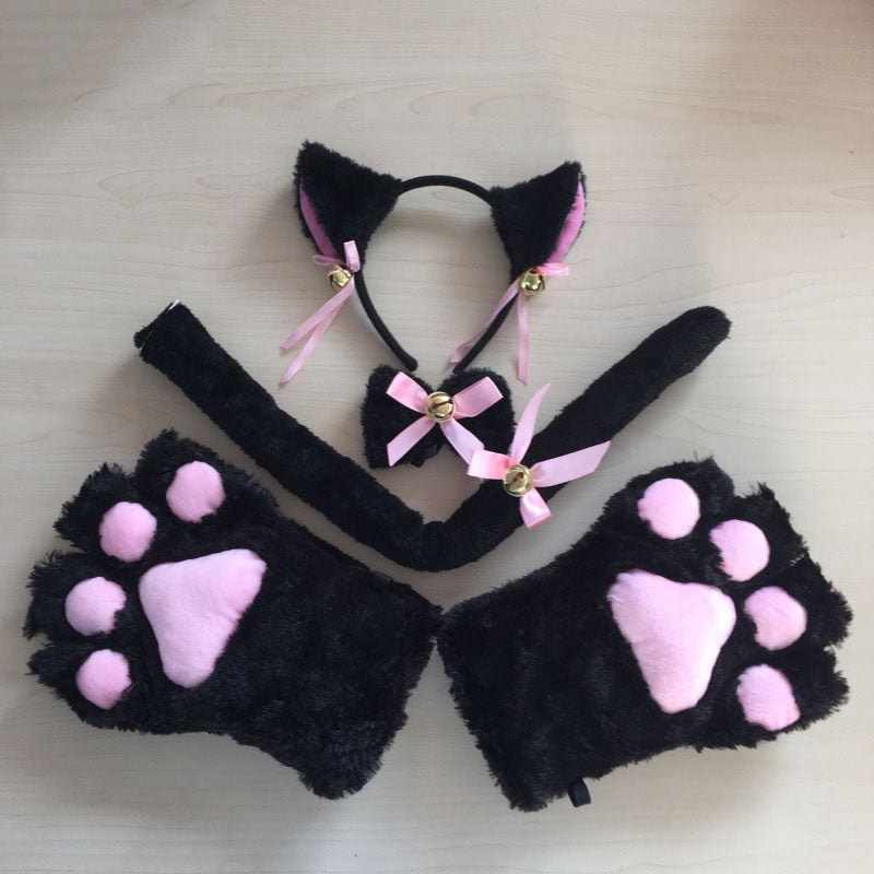Maid Cat Cosplay Sexy Lingerie Anime Miku Ruffle Hollow Kawaii Bra Strappy Briefs Set Neko Embroidery Footprints Ear/Choker