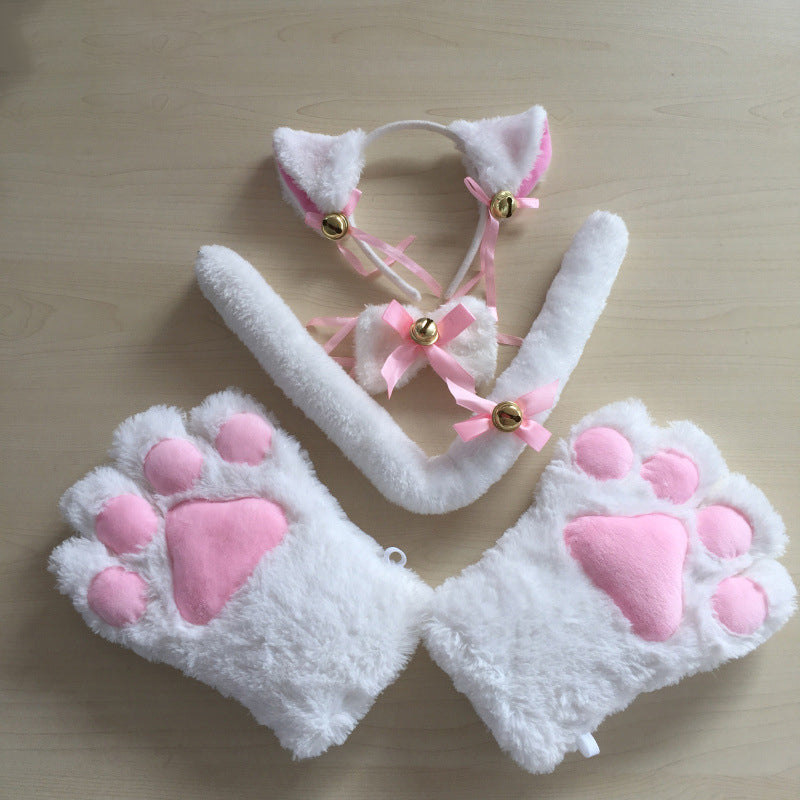 Maid Cat Cosplay Sexy Lingerie Anime Miku Ruffle Hollow Kawaii Bra Strappy Briefs Set Neko Embroidery Footprints Ear/Choker