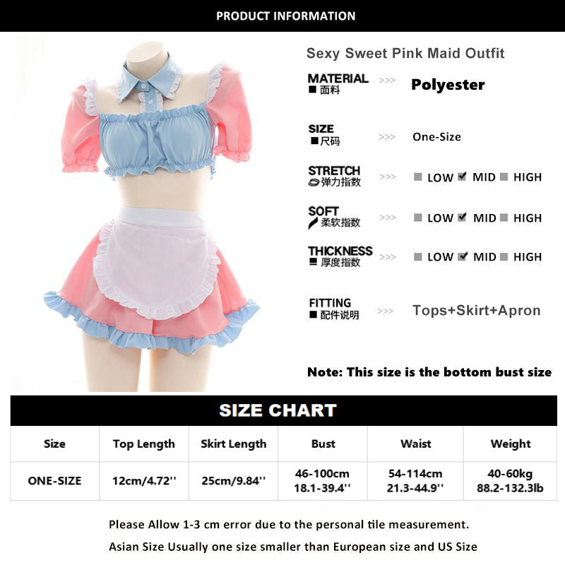 Women Erotic Lingerie Japanese Two-dimensional Maid Uniform Suit Sweet Pink Student Cosplay Costume Sexy Tassel Skirt