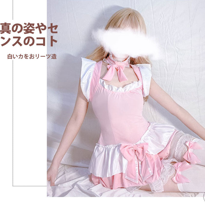 Lolita Cute Pink Ruffle Maid Outfit Japanese Girl Cosplay Sexy Costumes Daily Apron Uniform Skirt Set Kawaii Nightdress