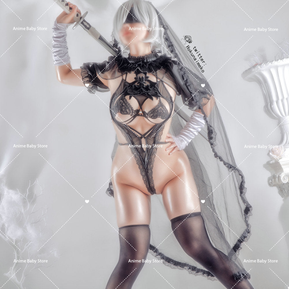 Nier Automata Cosplay Costume black wedding dress Yorha 2B Snow Sexy Outfit Games Suit Women Girls Halloween Party Fancy Dress