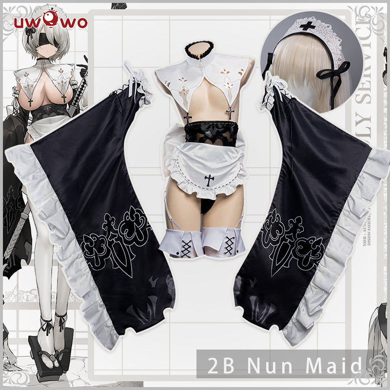 Game Cosplay NieR:Automata 2B Cosplay YoRHa UWOWO×DISHWASHER1910 Nier: Automata 2B Nun Maid Fanart Cosplay Costume