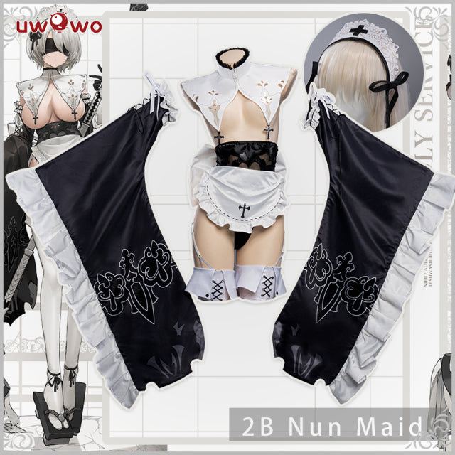 Game Cosplay NieR:Automata 2B Cosplay YoRHa UWOWO×DISHWASHER1910 Nier: Automata 2B Nun Maid Fanart Cosplay Costume